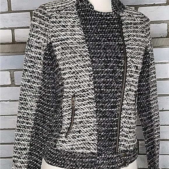 NWOT Lucky Brand Black and Gray Tweed Moto Blazer, Size Medium - Picture 10 of 13